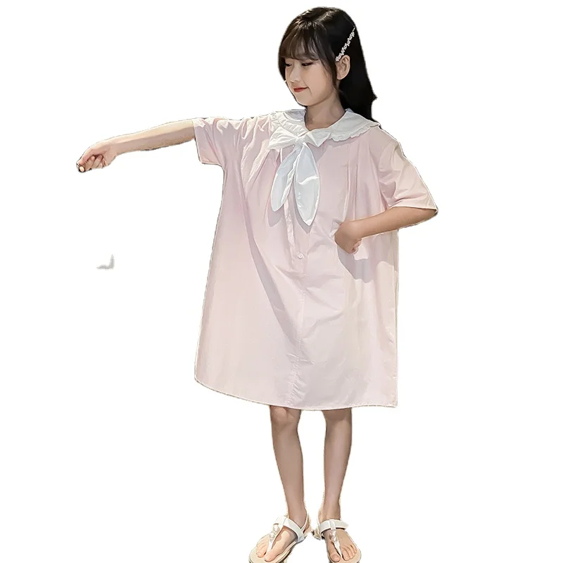 

Girls Doll Collar Dress New Style Summer Loose Long Shirt Skirt