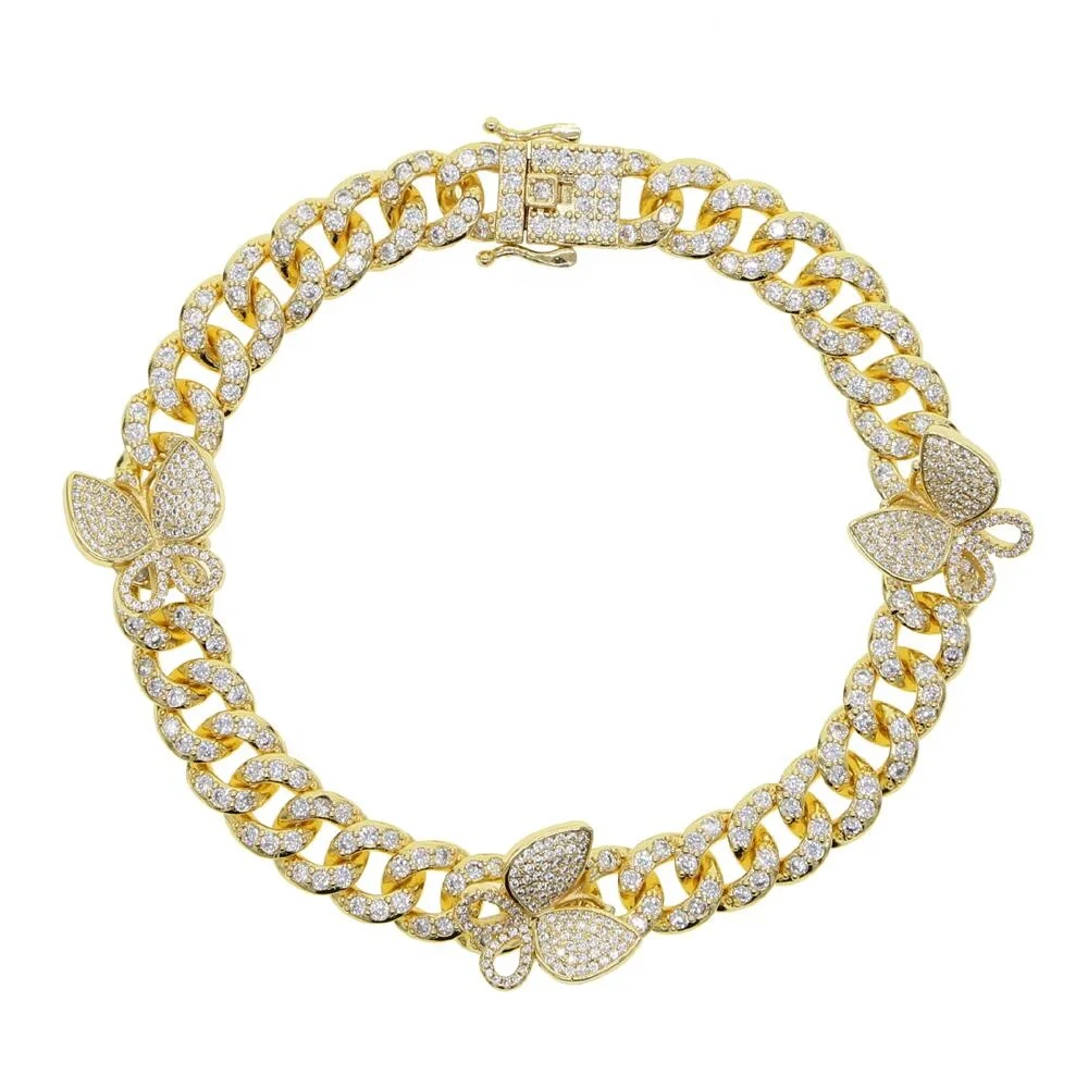 

Hot Sale Crystal Bling Butterfly Bracelet Anklets Cuban Rhinestone Chain Ankle Bracelet For Women Accessories Jewelry Wholesale, Steel/gold/rose gold and other
