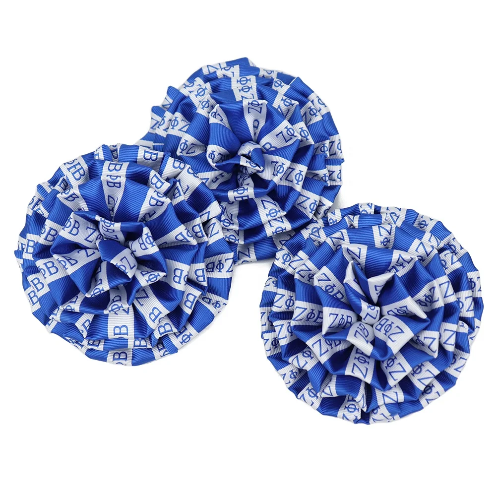 

Hot Selling Blue White Striped Zeta Phi Beta Greek Sorority Brooches Polyester Woven Fabric Flower Corsage Pin