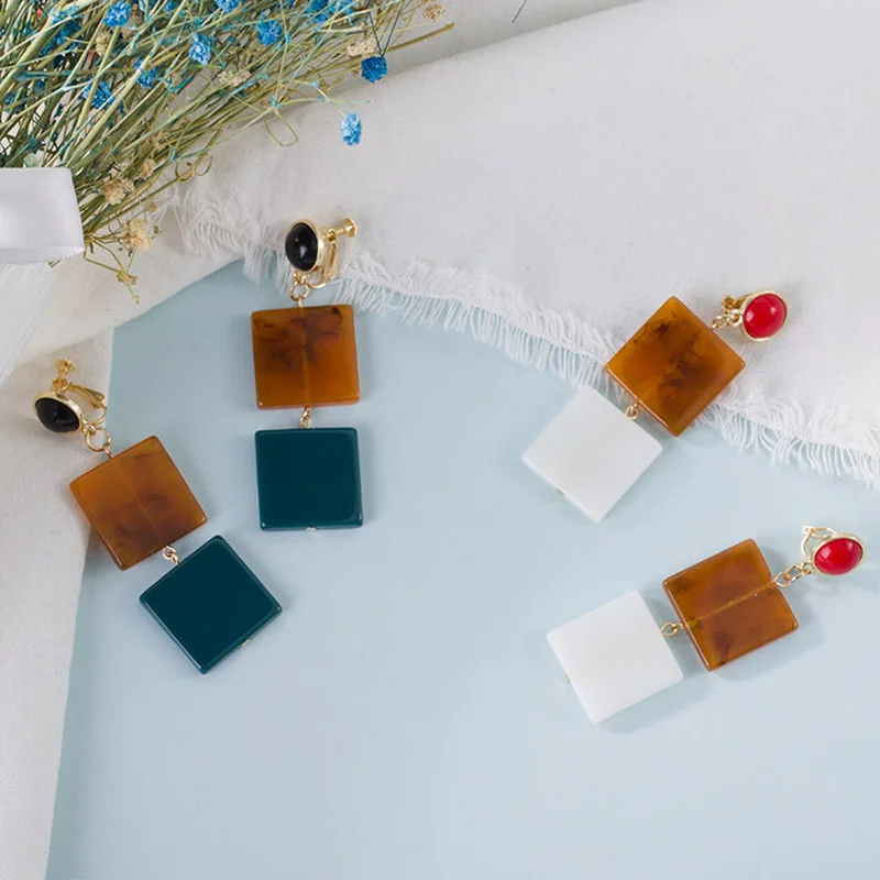 

New Resin Drop Earrings For Women Acrylic Square Earrings Trendy statement Geometric Fashion Jewelry, Colorful