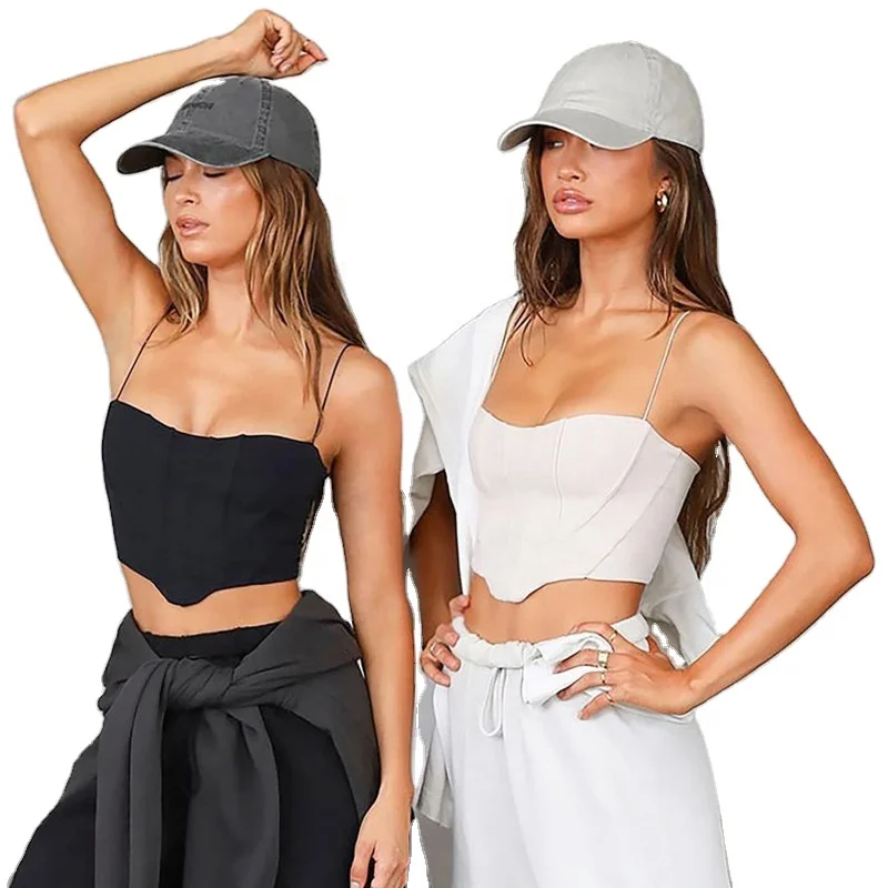 

2022 New Arrival Spaghetti Strap Bustier Style Women's Fashion Crop Tops, White, black