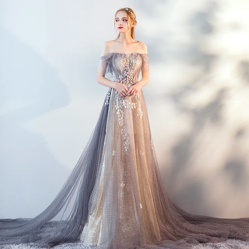 

Evening dress female 2021 new temperament banquet annual meeting fairy atmosphere one-shoulder dinner host dress long section, Shown