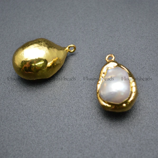 

24k Gold plated Natural White Pearl Baroque Beads Drop Pendant fit Necklace Making Jewelry materials