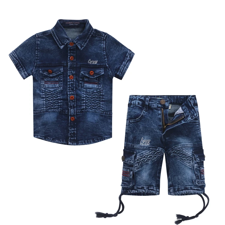 

Boutique children clothes short sleeve denim kids sweat suits 2 pieces boy clothes sets