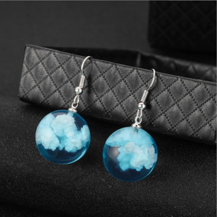 

Ethnic round blue sky white clouds drop earrings transparent spherical resin pendant earrings jewelry for ladies earrings, Picture