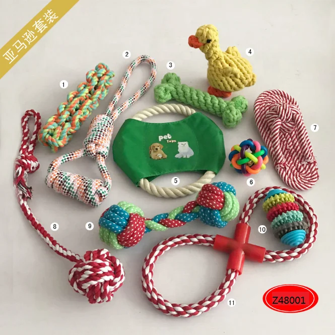 

Custom 7 10 11 12 packs Pet Chew Toy Washable Cotton Rope Dog Toy Sets, As picture