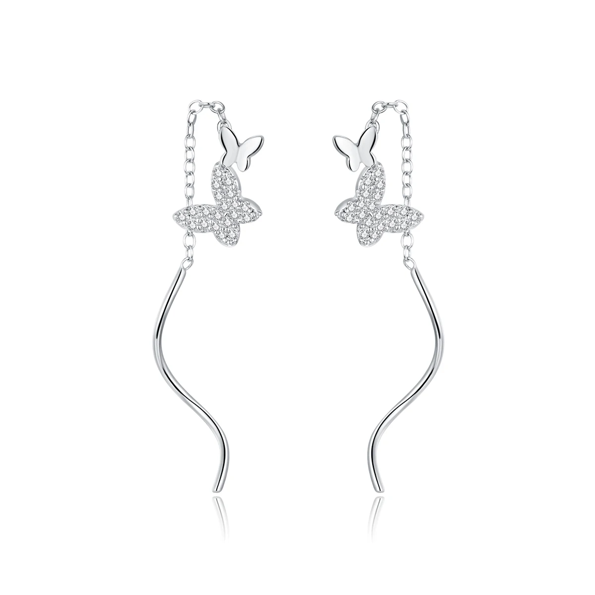 

BAMOER Genuine 925 Sterling Silver Flying Butterflies Light Stud Earrings for Women Fine Jewelry BSE436