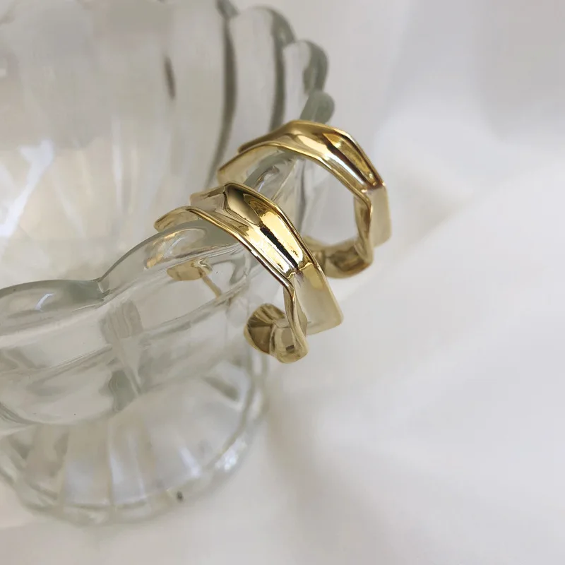 

C-shaped retro polygonal ins cool chic design metal personality earrings