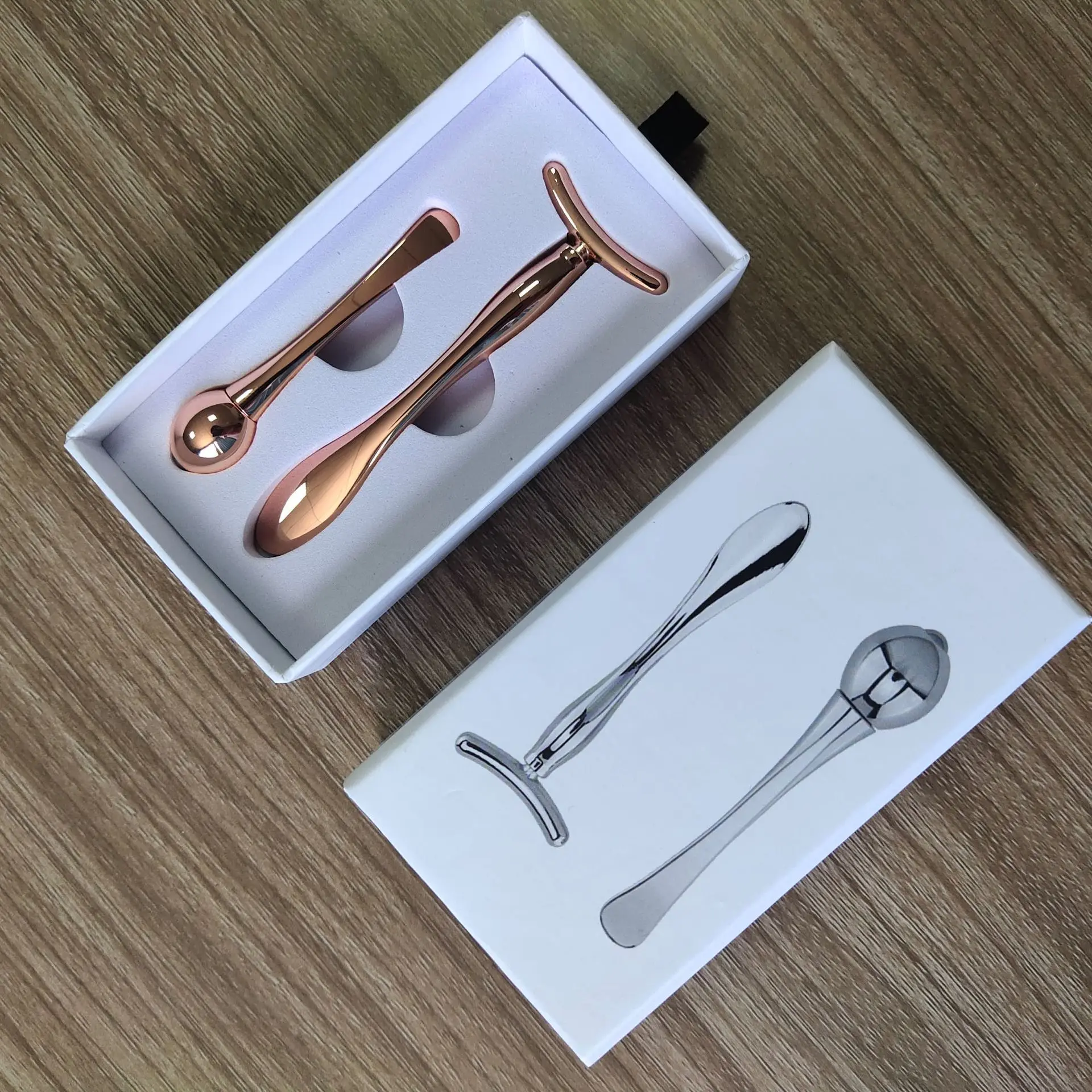 

Luxury cosmetic packaging zinc alloy small cosmetic cream makeup spatula spoon set