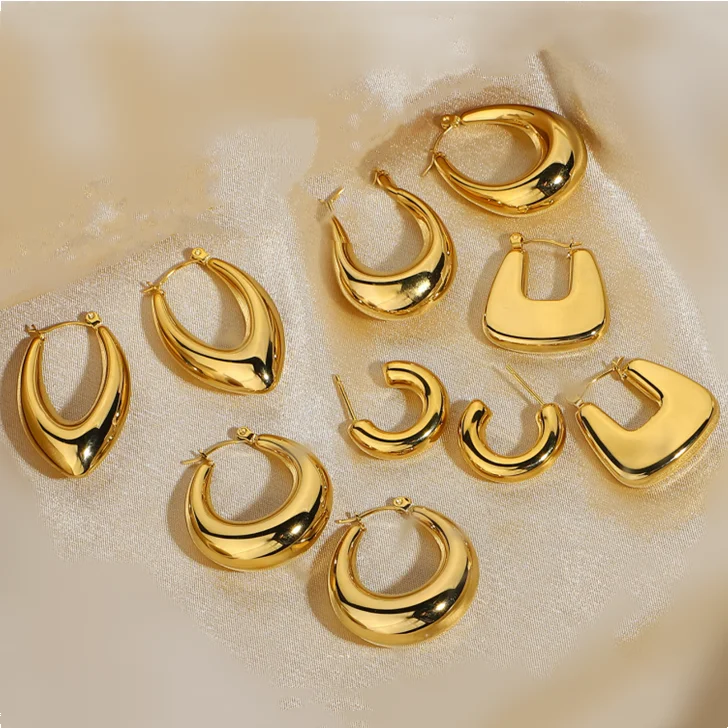 

Gold Earrings Minimalist 18K Gold Plated Huggie Chunky Earrings Women Luxury Fashion Statement Hoop Stainless Steel Earring