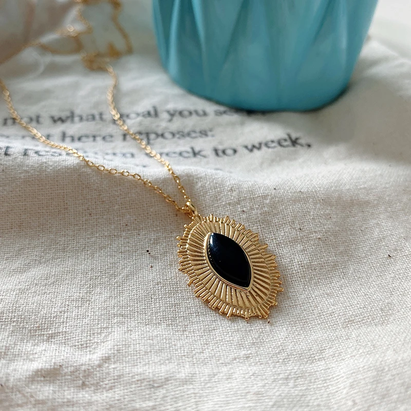 

Black Onyx Horse Eye Irregular Necklaces Starburst Choker Necklaces for Women Vintage 925 Sterling Silver Necklace