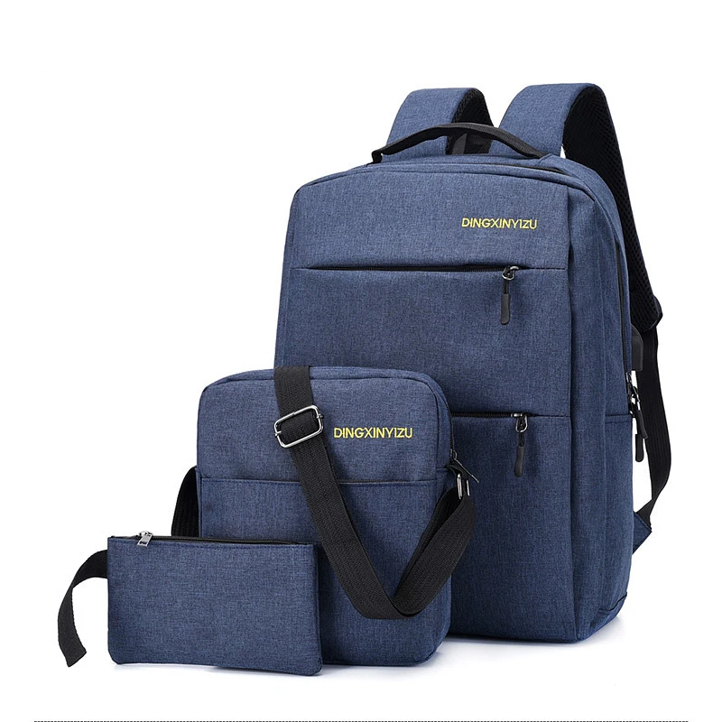 

Factory Direct Sale Wholesale Simple Design Light Weight Nylon Polyester Custom Logo Laptop Backpack 3 PCS Set Bagpack Bag, Blue,black,gray,red