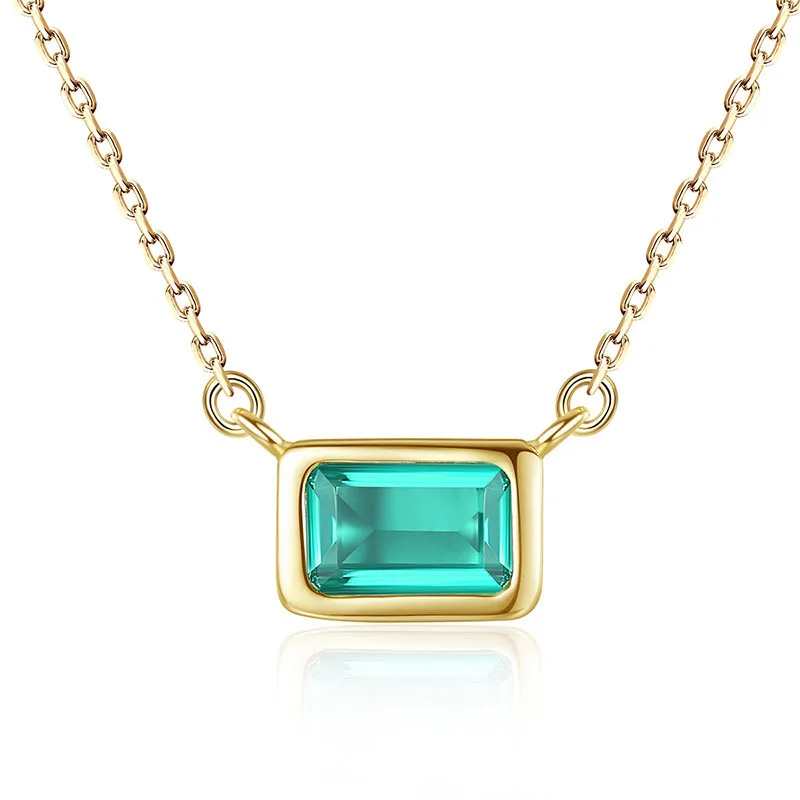 

Dainty Sqaure Emerald Cut Green Stone 925 Sterling Silver Fashion Chain 2021 Trendy Pendant Costomized Necklace Woman Jewelry