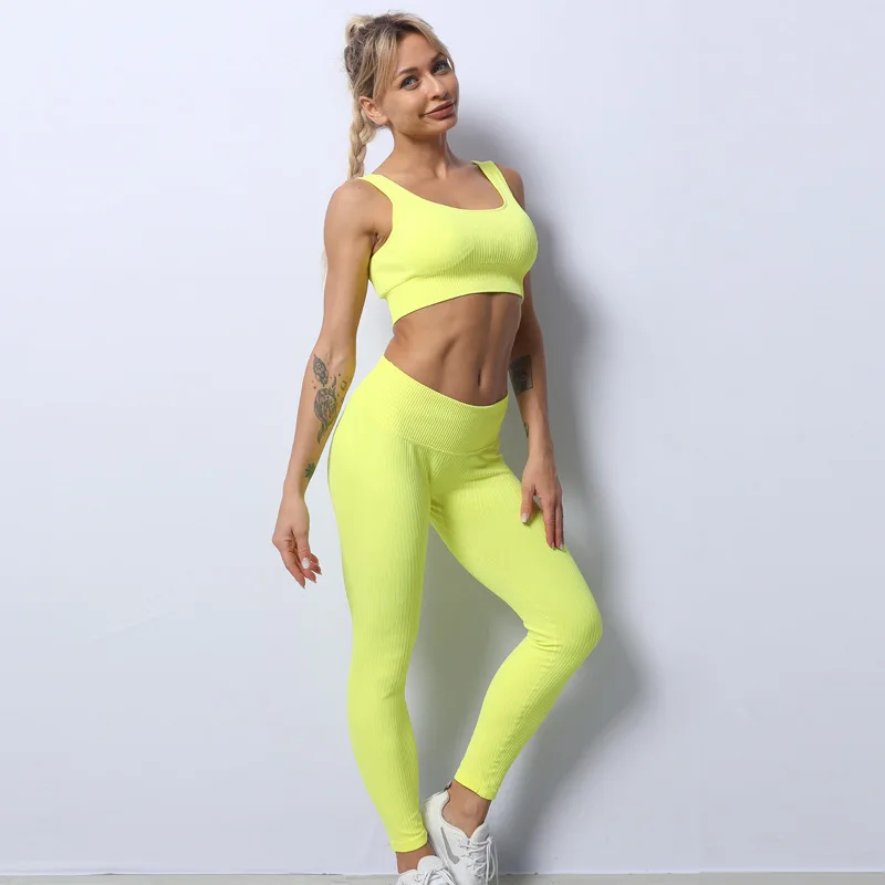 

BL21Y0013 Yoga Set Women Active Wears Sports High Waist New Seamless Knit 2021 Sexy Slim Cotton Recycled Yoga Set, Picture
