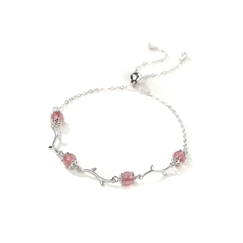 

strawberry crystal bracelet female sea blue crystal sterling silver bracelet crystal simple branch wrist