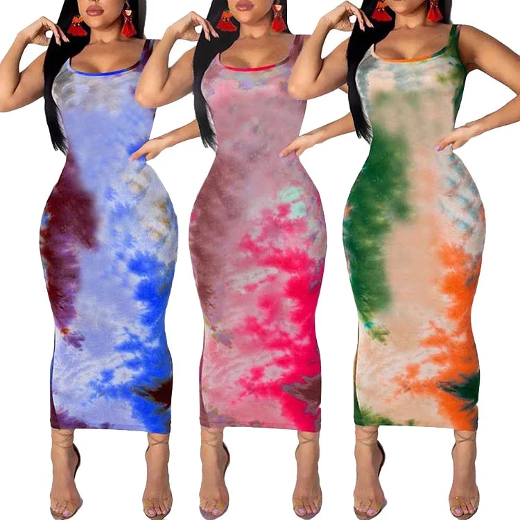 

Good Quality U Neck Non-Sleeves Ankle Length Summer Bodycon Dress For Women