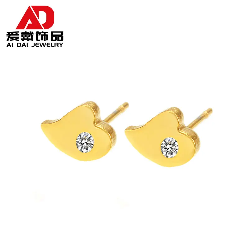 

Simple and creative one leaf earrings titanium steel love heart diamonds small girlfriends female stainless steel jewelry