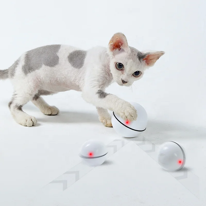 

Kimpets Smart Pet Toys USB Charging Automatic Rolling Electric Cat Toy Ball with Light, White/pink