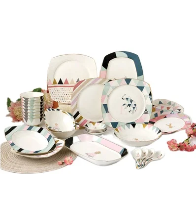 

Printing Custom Patterns Tableware Set Porcelain Dinner Plate Salad Sushi Bowl Dinnerware Dessert Plate Sets, Simple design