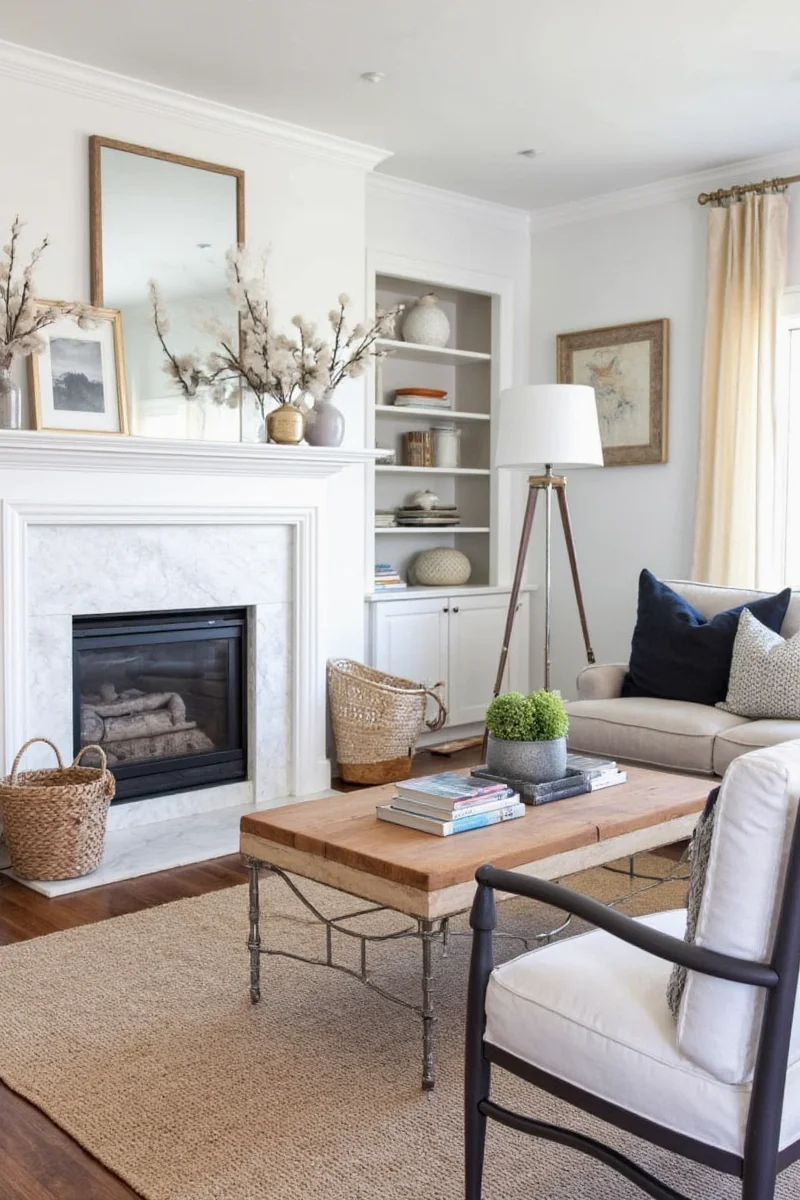 Two-tone walls with navy bottom section and soft gray upper part