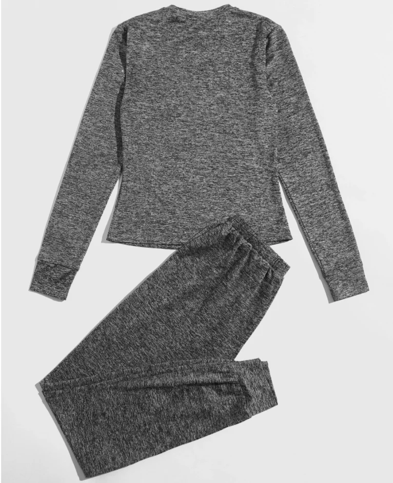

New Design 2 Piece Round Neck Nightwear Set Plud Marled Tops Knot Waist Pants