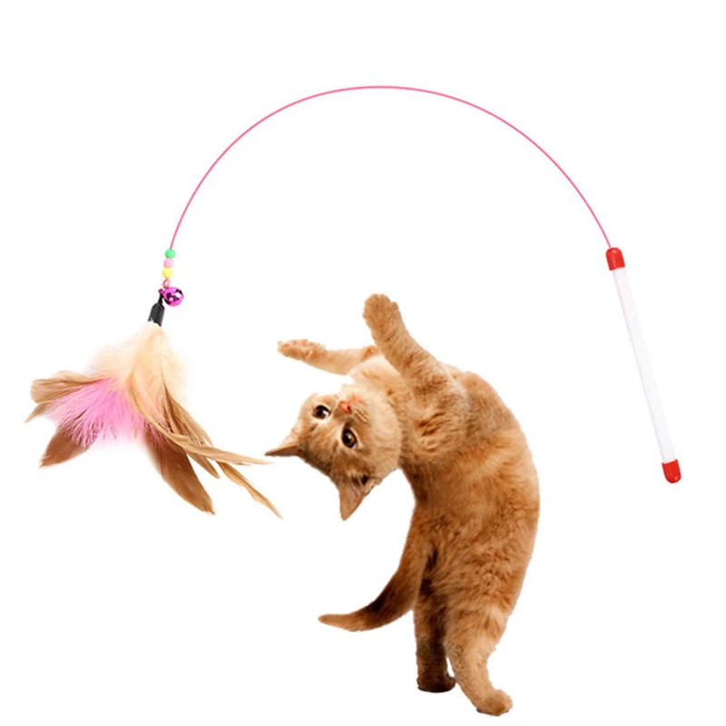 

Pet Cat Feather Spring Stick Teaser Kitten Interactive Bell Rod Wand Playing Toy, Picture