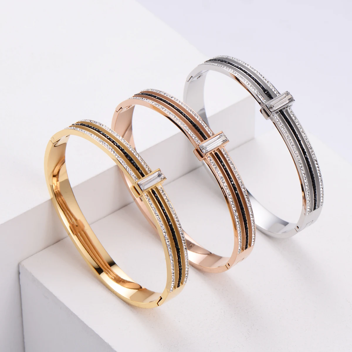 

ORDRM brazalete bracelet trendy 18k gold stainless steel bangles for women, Rose gold,gold,silver