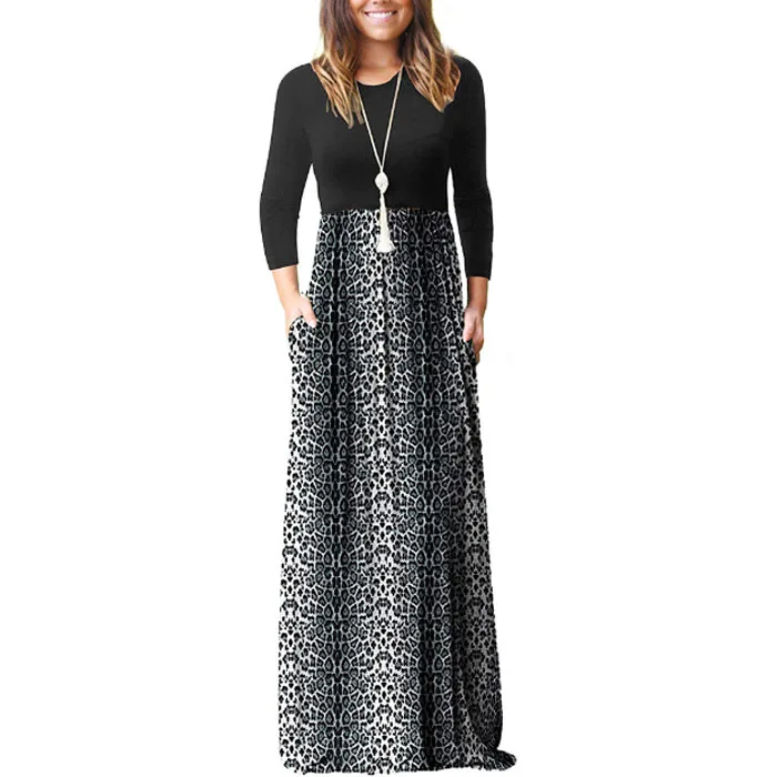 

Wholesale Fashion Women Long Sleeve Leopard Printed Long Dress, Customized color