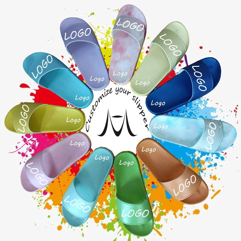 

EUR Size Men Women Slippers Customize Brand Logo Slides Sandals Print Custom Designer Shoes