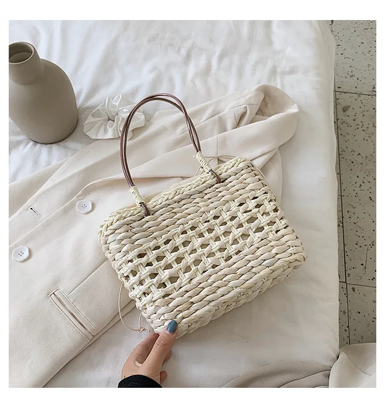 

MeeTee B-B064 Summer New Style Straw Woven Handbags Fashion Hollow Bucket Bag Ladies Portable Small Bag