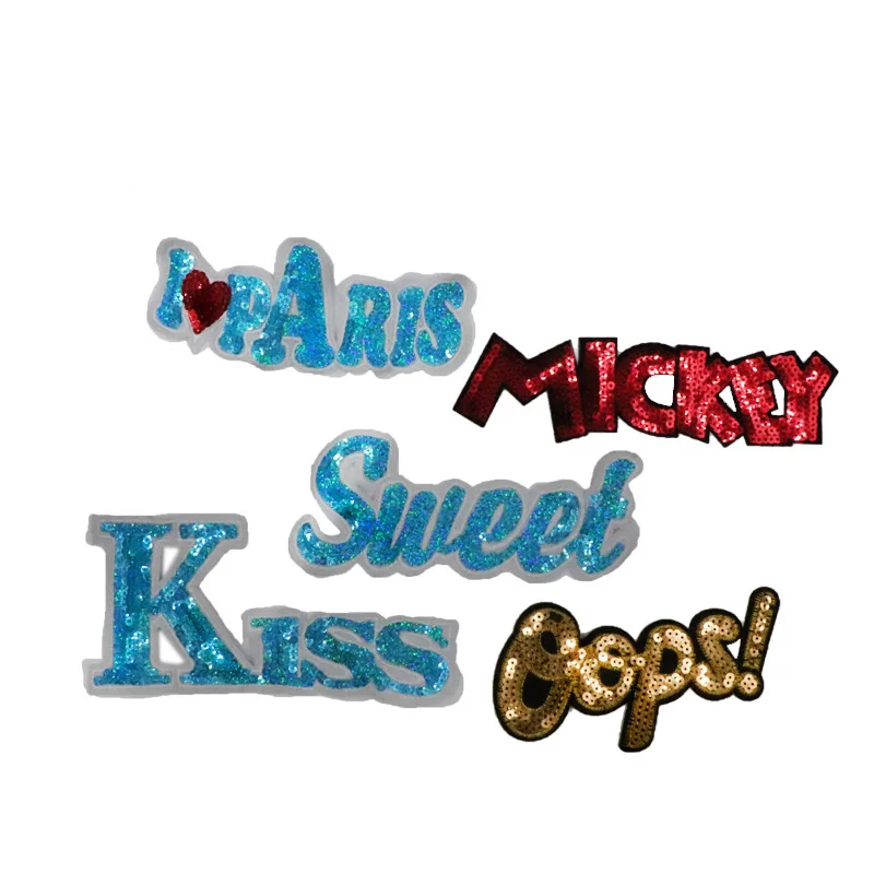 

English letter Sequin embroidered cloth sticker kiss embroider on garment accessories patch