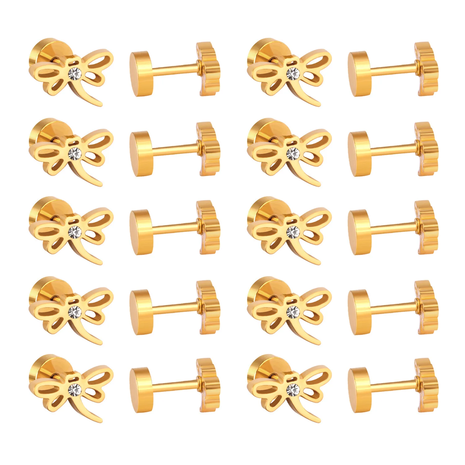 

Simple fashion new personalized dragonfly-shaped gold ear studs with diamond stainless Ornament Factory Direct wholesale, Silver-gold-rose gold