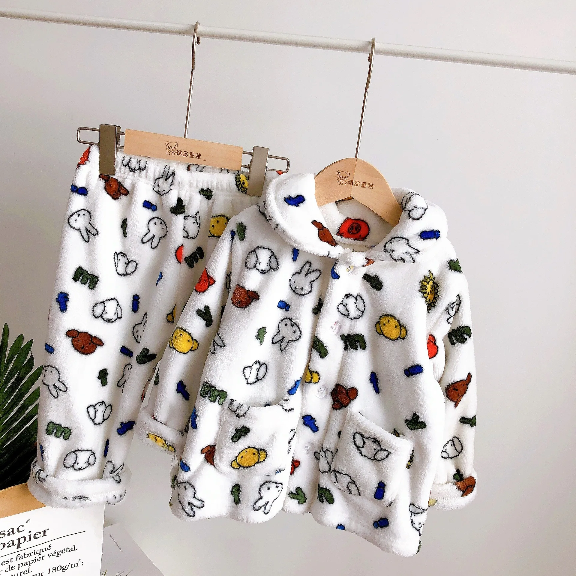 

Children's home wear long sleeve Pants Set autumn and winter new flannel baby home wear two piece set