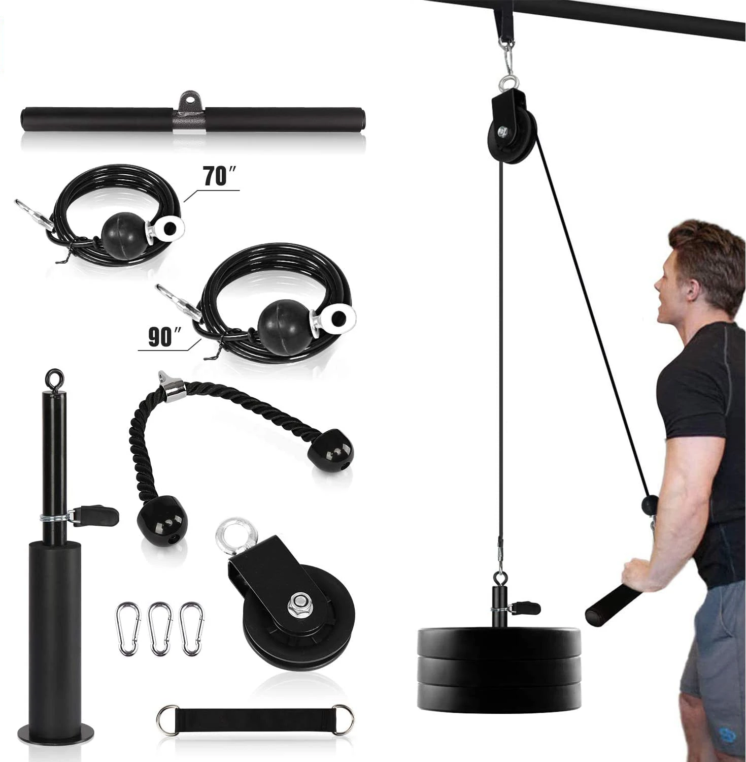 

Upgraded Loading Pin for Triceps Pull Down Shoulder-Home Gym Equipment Profession System Fitness LAT and Lift Pulley System, Black