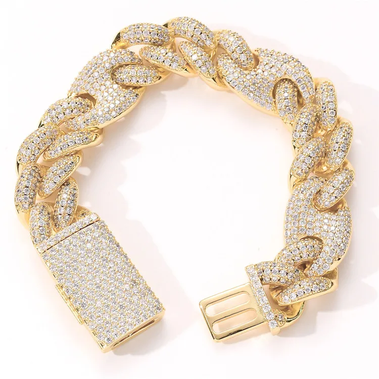 

Ins fashion 20mm wide hip hop women men iced out full color diamond jewelry cuban link chain cz iced bracelet, Picture