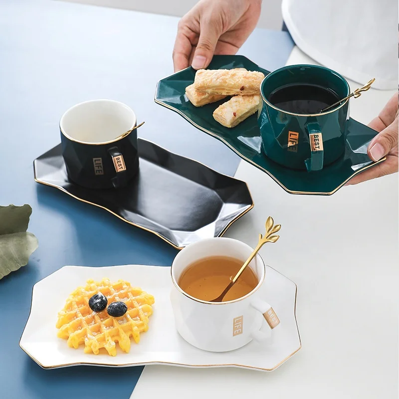 

British luxury ceramic coffee cup home dessert plate tea cup and saucer set, As the photo