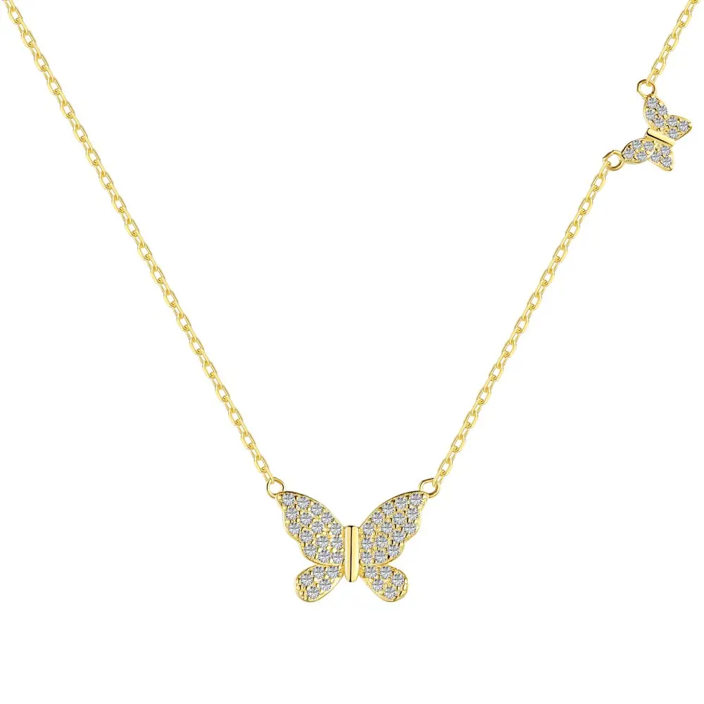 

Wholesale 18K Gold Plated Necklace Collares De Plata Para Mujer S925 Sterling Silver Zircon Butterfly Pendant Necklaces Women