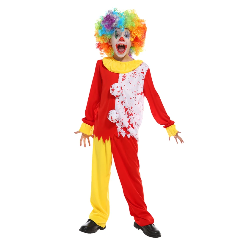 

Red costume cosplay suit kids clown shoes wig nose high quality dress new slim fit