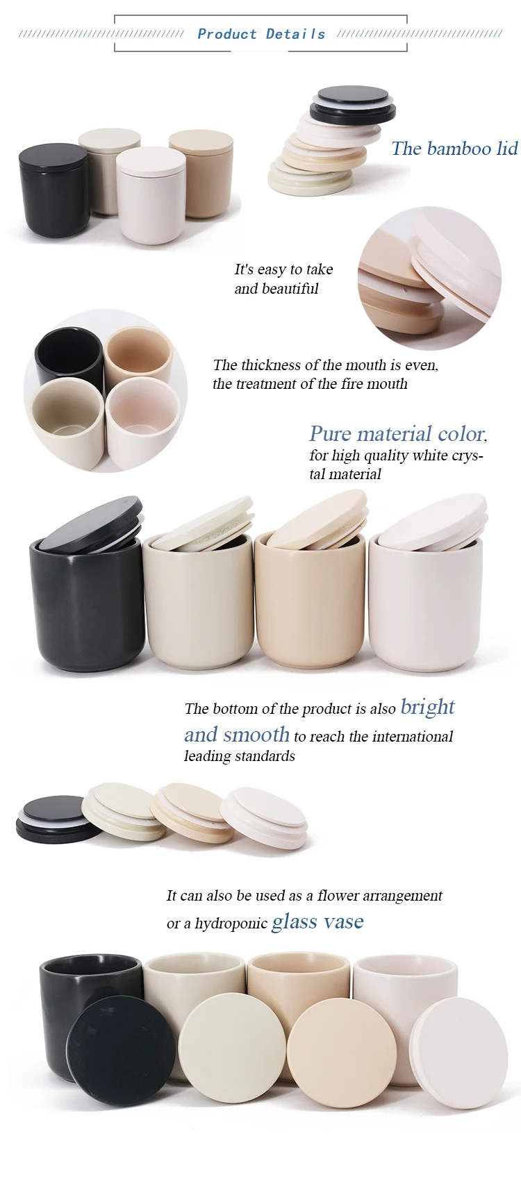 Wholesale Custom Ceramic Leadfree Empty Glass Candle Jar With Lid