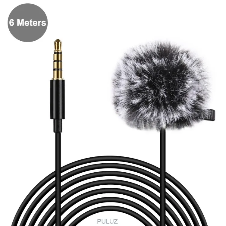 

Ready to Ship PULUZ 6m 3.5mm Jack Lavalier Wired Condenser Recording Microphone with Fur Windscreen, Black