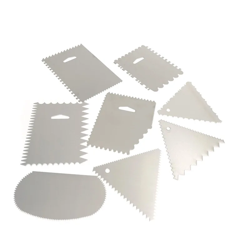 

1pc stainless steel 8 kind cream triangular Semicircle rectangular scraper cake baking tools, As picture