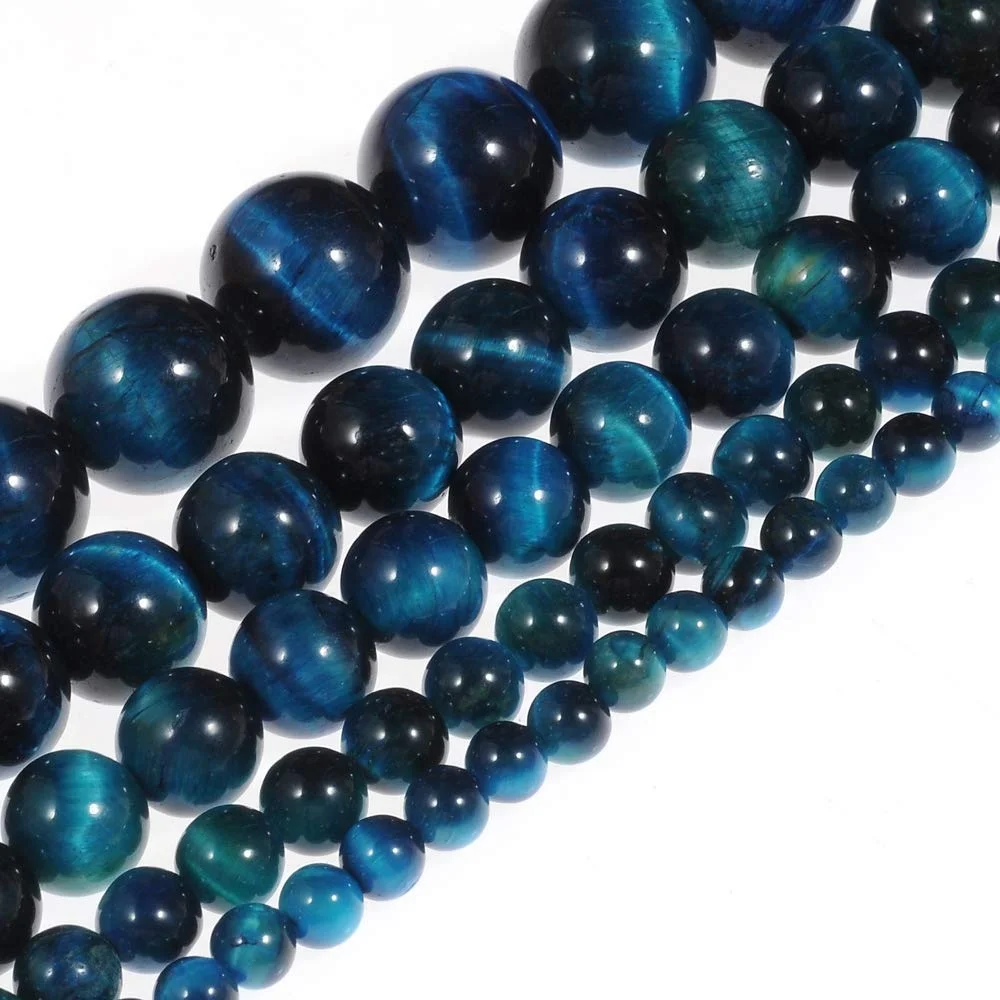 

AA Lake Blue Tiger Eye Round Energy Stone Healing Power Gemstone Loose Beads (Natural Tiger Eye Color Dyed)