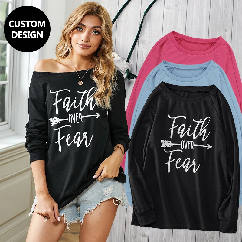 

Amazon Top Seller Custom Logo Women Tops Fashionable Letter Print Knit Long Sleeve Ladies Tops