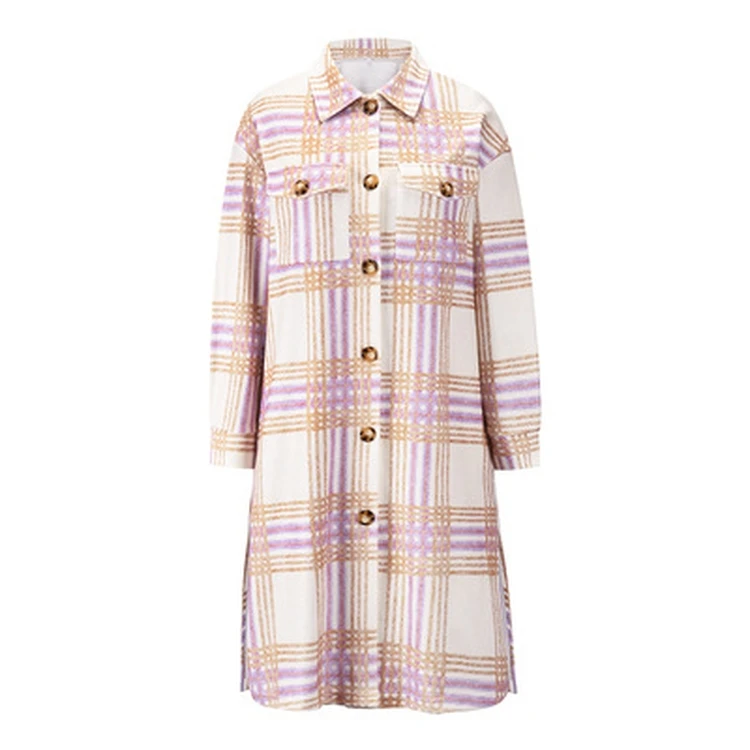 

Wholesale 2021 New Winter Plaid Female Long Section Large Woolen Coat