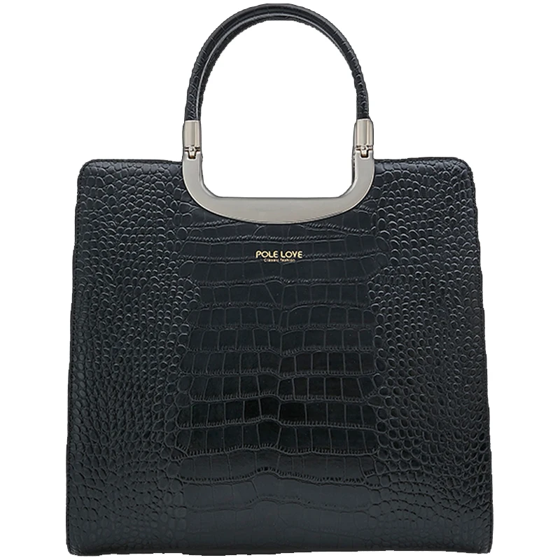 

fashion cowhide banquet lady handbags golden handle crocodile pattern bag, Black