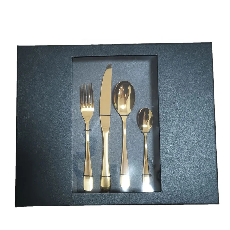 

factory price gold spoon fork and knife 16pcs cutlery stainless steel flatware set with custom gift box, Gold or others