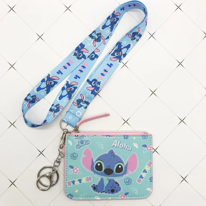 

Lilo and Stitch PU Coin Purse Card Holder Keychain Key Lanyard Meal Card Bus Card Case Coin Bag Mickey Mouse Document Card Bag