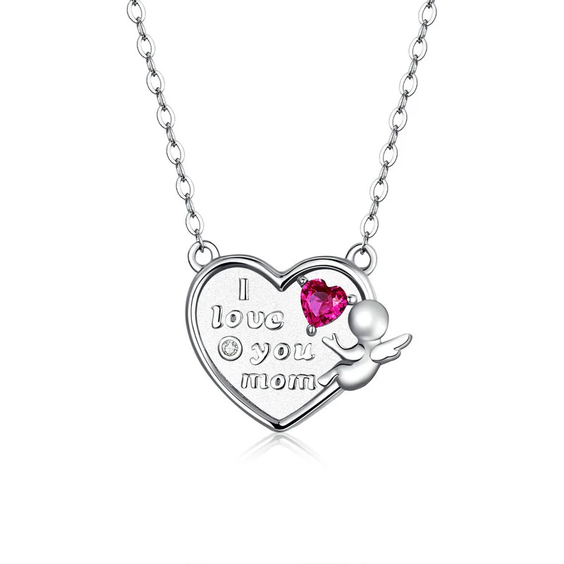 

Mgirlshe New Designs Europe and America Mother's Day Love Chain Necklace Jewlery Gift Angel Love Heart Charm Pedant Necklace