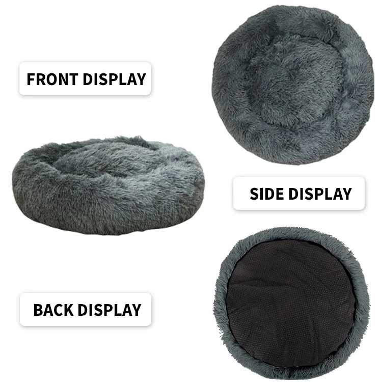 

Faux Fur Comfortable Washable Soft Donut Pet Dog Cat Bed for Large dog Warm Round Customized Calming Fluffy Plush Pet Dog Bed, Customized color