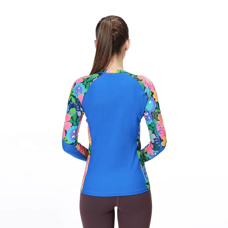 
Women Wholesale Custom Retro Floral Print Long Sleeve Lycra Rash Guard High Elastic UV Protection Rash Guard 